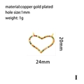 Detailed size view of a heart-shaped evil eye pendant in gold-plated copper material - Heart Connector (P00097-I) / Colored Zirconia