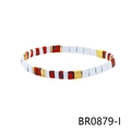 Detailed view of colorful enamel square beads and gold accents on bohemian bracelet - White Gold Red Vein Style (BR0879-I)
