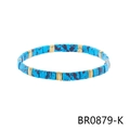 Detail of Bohemian stretch bracelet featuring square turquoise beads and gold spacers - Turquoise Spotted Style (BR0879-K)