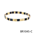 Detail of bohemian Tila bracelet with gold metal plates and purple-blue enamel beads - Blue Purple Black Gold Color Block Style (BR1045-C)