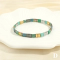 Bohemian TILA bead elastic bracelet with colorful matte cubes inside a shell-shaped dish - Matte Gold Silver Green Blue Mix (BR1688-D)