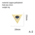 Detail view of gold plated triangle Evil Eye charm with 29x25mm size and 2mm hole - Gold Triangle Blue/Black Eye Pendant (A-2)
