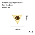 Detail view of a 29mm triangle evil eye pendant in copper gold plated finish with 2mm holes - Gold Triangle Textured Eye Pendant (A-5)