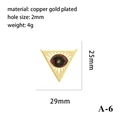 Macro view of gold plated copper triangle pendant with dark gemstone inlay and 2mm hole - Gold Inverted Triangle Starry Eye Pendant (A-6)