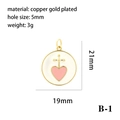 Colgante redondo chapado en oro con corazón rosa y cruz, accesorio joyería 21 mm - Corazón Rosa y Espada (P03165)