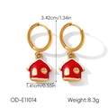 Detailed view of 18k gold Christmas house earrings with precise size measurements - Red House Style (OD-E11014)