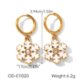 Detailed view of gold snowflake earrings with measurements 3.94cm long and 1.7cm wide - Enamel Snowflake Style (OD-E11020)