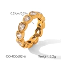 Detail view showing a gold heart-shaped zircon band with 0.55cm width and 5.2g weight - Size 6 / Heart Style (OD-R30602-6)