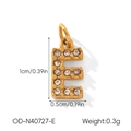 Detailed view of gold letter E pendant with dimensions 1cm by 0.5cm and sparkling crystals - Letter E (OD-N40727-E)