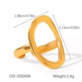 Macro shot of adjustable golden hollow oval ring with precise size and weight measurements - Geometric Oval Open Ring XZ-R30408