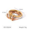 Detailed view of tricolor interlocking stainless steel rings with precise dimensions - Three-in-One Interlocked Triple Ring Style (XZ-R30244)