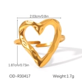 Detailed size specifications for the gold heart ring with a lava metal texture finish - Hollow Heart Style (XZ-R30417) / Gold