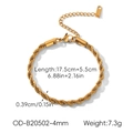 Detail of 18K gold plated stainless steel twist chain bracelet with size measurements - 4mm Thick Rope Bracelet (OD-B20502-4mm)