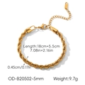 Detail view of 18K gold plated stainless steel twisted chain bracelet with sizing info - 5mm Thick Rope Bracelet (OD-B20502-5mm)