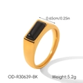 Détail de bague en acier doré avec agate noire montrant les dimensions et le poids - US 7 / Rectangle Noir (OD-R30639-BK)