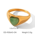 Macro detail of heart-shaped green stone ring with matte gold band measurements and weight - Green Heart (OD-R30643-GN)