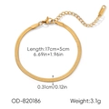 Detailed view of gold stainless steel snake chain bracelet with lobster clasp and sizing specs - Basic Gold Snake Chain (XZ-B20186)