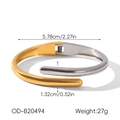 Detail view of two-tone stainless steel bypass bangle with dimensions and hinge specs - Color Block Flow Style (OD-B20494)