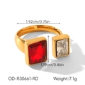 Gedetailleerde maatspecificaties voor de gouden open ring met rode zirkoonsteen - Open Vierkante Stijl (XZ-R30661-RD)