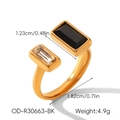 Dimensioni dettagliate dell'anello dorato con pietre rettangolari nere e trasparenti - Baguette Nero (OD-R30663-BK)