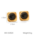 Detailed view of square gold stud earrings with black stone inlay and 1.72cm dimension - Minimalist Square Studs (XZ-E10523)