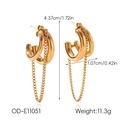Detailed size view of gold C-shape tassel chain earrings with dimensions and weight - Gold (OD-E11051)