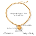 Detail van 18k gouden hartvormige hanger ketting met afmetingen en verstelbare karabijnsluiting - Kogelketting Hart Hanger Ketting (OD-N40232)