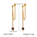 Detail showing vintage gold chain earrings with tiger eye stone dimensions and weight - Ball Head Fine Chain Style (OD-E11003)