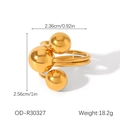 Detailweergave van 18k vergulde titanium ring met bolletjesdesign en afmetingen - Drie-bol Dubbele Rij Ring (OD-R30327)