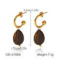 Detail view of tiger eye teardrop earrings with precise dimensions and weight specs - Teardrop Pendant Style (OD-E11004)