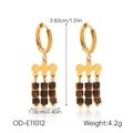 Detail view of retro tiger eye stone tassel earrings with golden stainless steel hoops - Multi-Column Bead Style (OD-E11012)