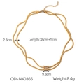 Detail of 18K gold double layer snake chain necklace with square rhinestone pendant - Multi-layer Square Pave Style (OD-N40365)