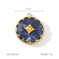 Vue détaillée du pendentif rond doré 1,7cm avec pierre bleue et décor d'étoile - Style Décoration Étoile Texture Bleu Foncé (OD-N40392)