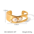 Detailed dimensions of gold cuff bracelet with pearl inlay and open double-layer design - Triple Pearl Open Gold Bracelet (OD-B20223-WT)