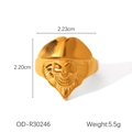 Macro detail of gothic skull ring in gold finish with precise dimensions and weight - Pirate Skull Style (OD-R30246)