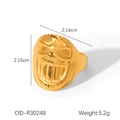 Detailed specs for gold skull ring showing dimensions of 2.14cm x 2.15cm and 5.2g weight - Ghost Face Skull Embossed Style (OD-R30248)