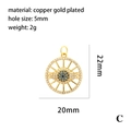20mm 18k gold plated copper evil eye pendant with blue crystal and white zirconia accents - Large Sun Disk Style (P03196-C)