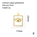 Gold plated evil eye hollow rectangular pendant with zircon and blue stone, 22mm x 17mm - Hollow Rectangular Blue Eye Style (P03199-E)
