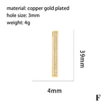 Detail view of 39x4mm gold-plated rectangular pendant with three rows of white zircon stones - Gold Triple Row Zircon Long Strip (P03631)