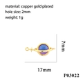 18K vergoldeter Planetenanhänger aus Kupfer mit Zirkonia Kristall für DIY Schmuckherstellung - Blau-Violetter Gradienten-Planetenstil (P03022)