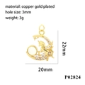 Detail of 18K gold plated unicorn moon pendant with micro-pave zircons and dimensions - Gold Moon Unicorn Iridescent White Bead (P02824)