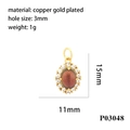 Detailansicht des 18K vergoldeten Kupferanhängers mit rotem Stein und Zirkon-Besatz - Rotbrauner Ovaler Mikro-Inlaid-Stil (P03048)