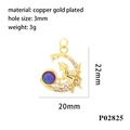 Detail of 18K gold-plated unicorn moon pendant with crystal and dimensions data - Gold Moon Unicorn Purple Blue Bead (P02825)