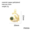 Macro detail of 18K gold plated unicorn moon pendant with white zircon and green bead - Gold Moon Unicorn Dark Green Bead (P02826)