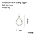 Technische Zeichnung eines rhodinierten Kupferanhängers mit Mikro-Zirkonia-Verzierungen - Weißgold Ovaler Silberstil (P03051)