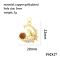 18K gold-plated copper unicorn and moon pendant with crystals and 22mm zircon detail - Gold Moon Unicorn Red Brown Stone (P02827)