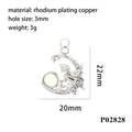 Detail view of 18K gold plated unicorn moon pendant with 22mm height and 3mm hole size - Silver Crescent Winged Beast White Stone (P02828)