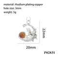 Detailed dimensions of 18K gold plated unicorn moon pendant with rhinestones and gems - Silver Unicorn Gradient Stone (P02831)