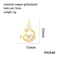 Macro detail of 18K gold plated moon pendant with inlaid crystals and clear gemstones - Gold Moon Translucent Gemstone (P02840)