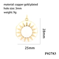 Detailed size specifications of a gold plated copper sunburst photo locket pendant - White Sunburst Pattern (P02783)